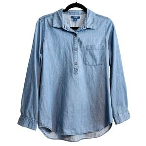 Old Navy Chambray Popover Shirt Medium NWT Light Wash Cotton Top Size M